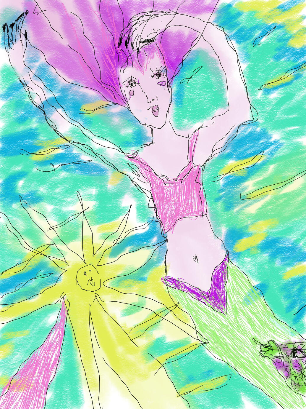 Blindfolded I was lying on my back in the pool, opened my eyes, and for a moment, I was blinded by the sun and the shimmering water. Returning to the lounge chair, almost unable to see, I created this piece, reflecting the connection of water and sun